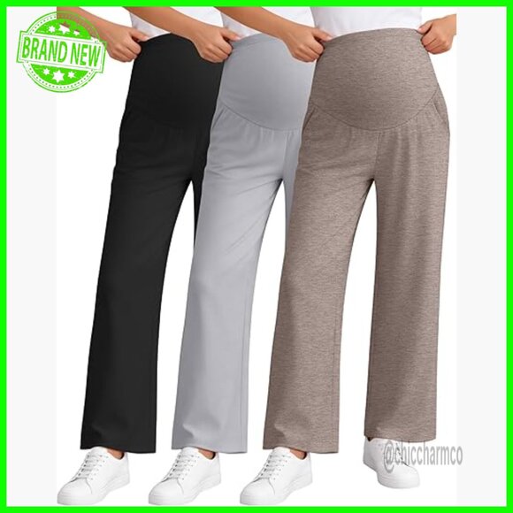 3 Pack Maternity Sweatpants Wide Leg Over Belly Lounge Pants with Pockets